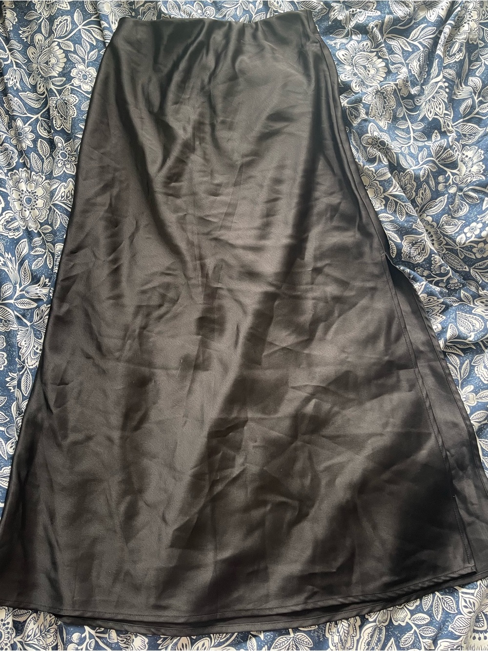 Black satin midi skirt
